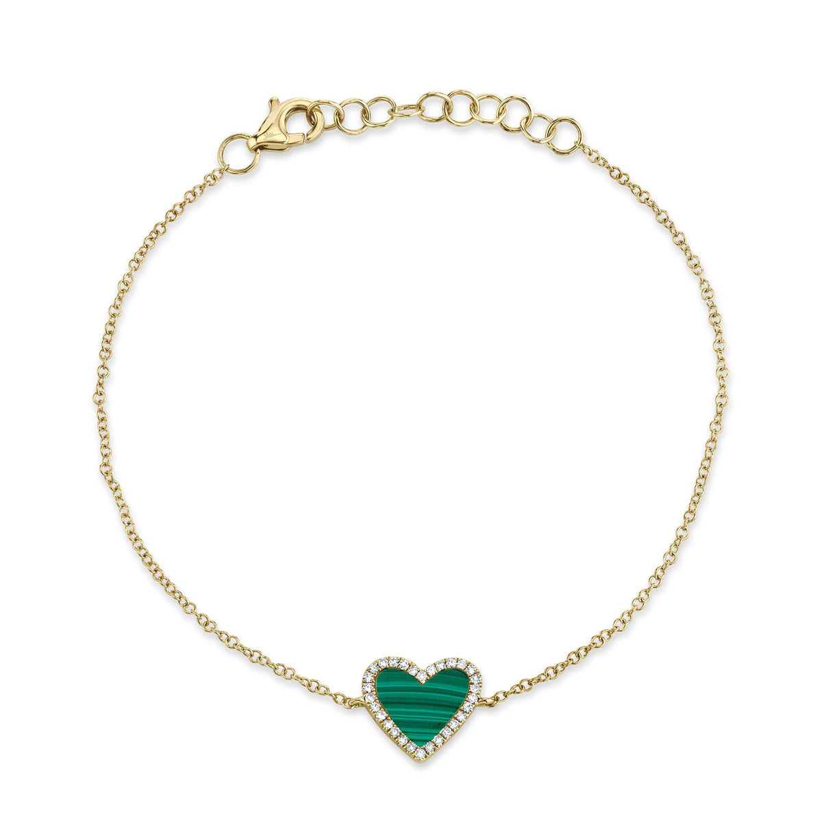 0.09CT DIAMOND & 0.81CT MALACHITE 14K Y/G HEART BRACELET