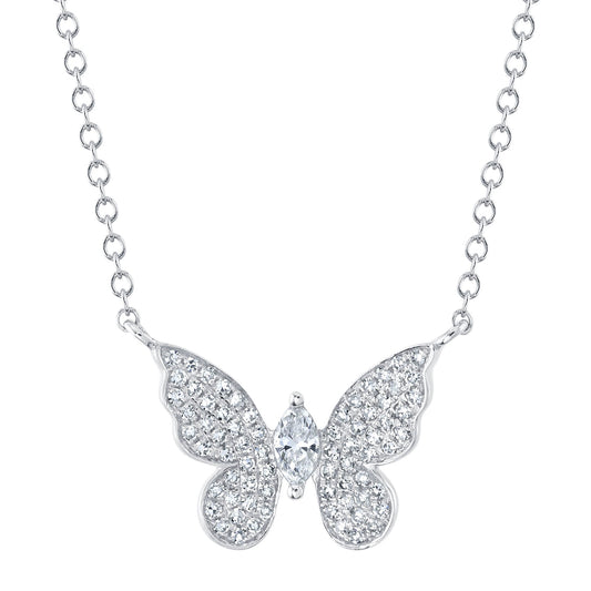 0.23CT 14K W/G DIAMOND MARQUISE BUTTERFLY NECKLACE