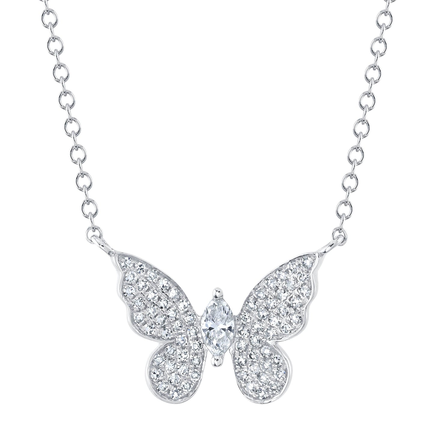 0.23CT 14K W/G DIAMOND MARQUISE BUTTERFLY NECKLACE