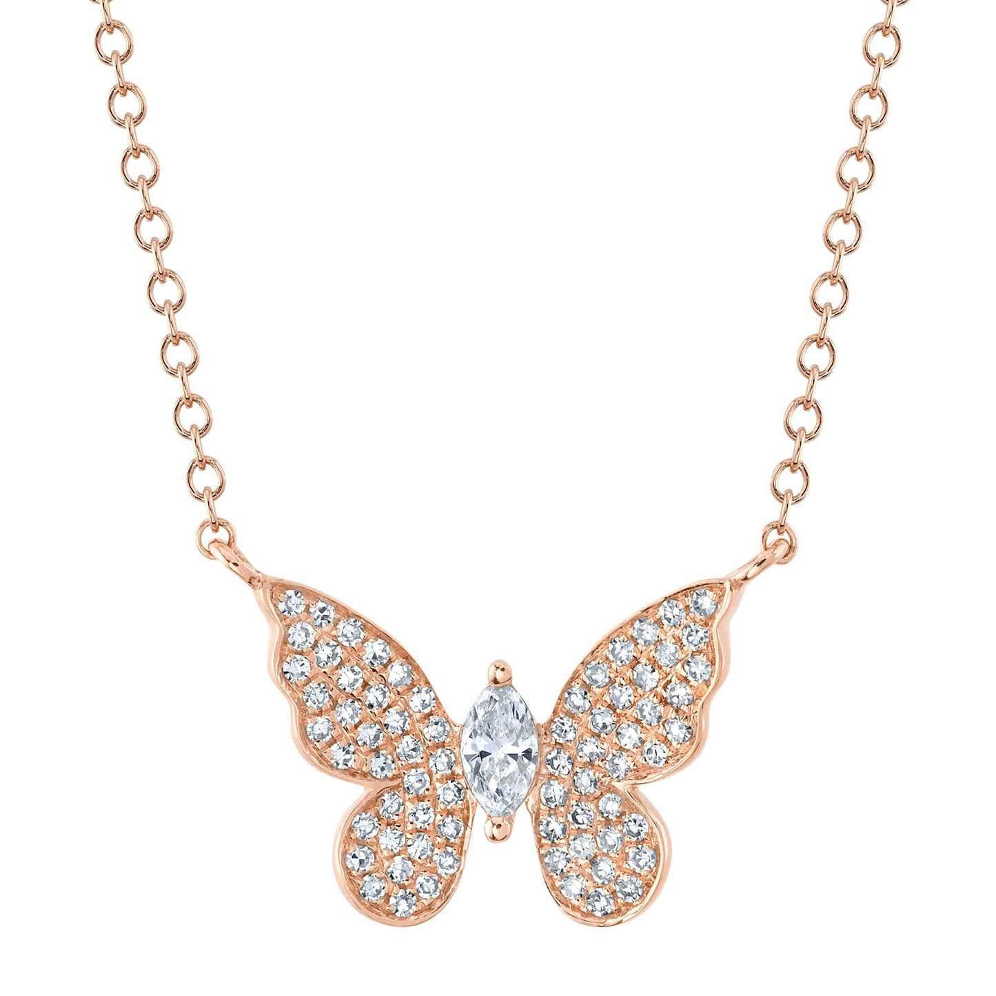 0.23CT 14K R/G DIAMOND MARQUISE BUTTERFLY NECKLACE