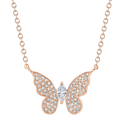 0.23CT 14K R/G DIAMOND MARQUISE BUTTERFLY NECKLACE