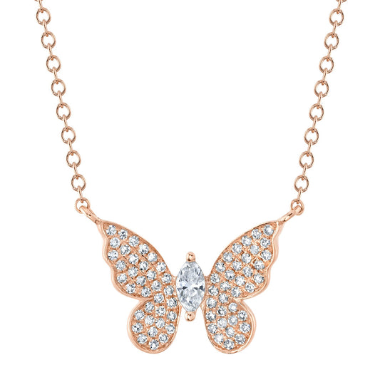 0.23CT 14K R/G DIAMOND MARQUISE BUTTERFLY NECKLACE