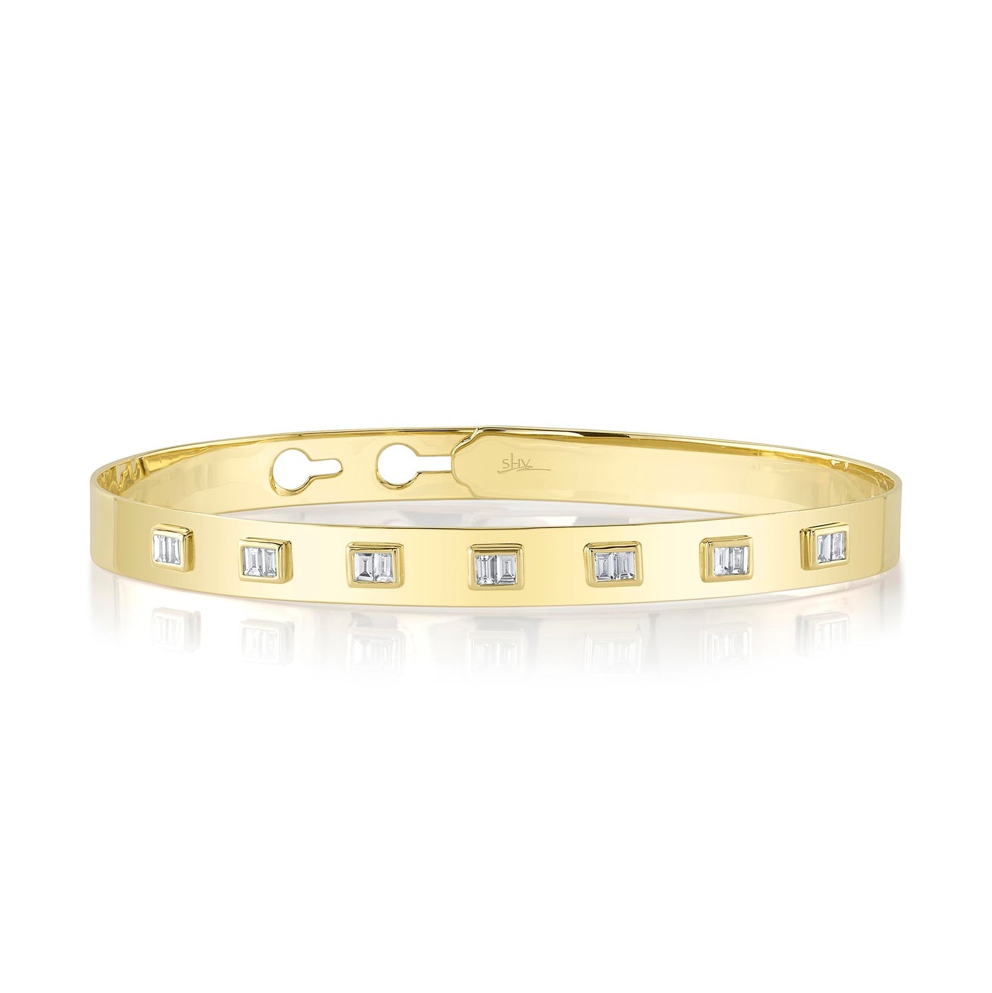 0.46CT 14K Y/G DIAMOND BAGUETTE LATCH LOCK BANGLE