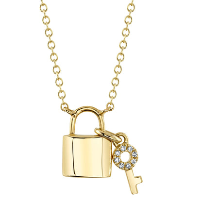 0.02CT 14K Y/G DIAMOND LOCK & KEY NECKLACE