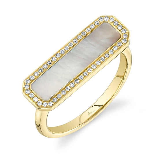 14K Yellow Gold Diamond and Mother of Pearl Bar Ring