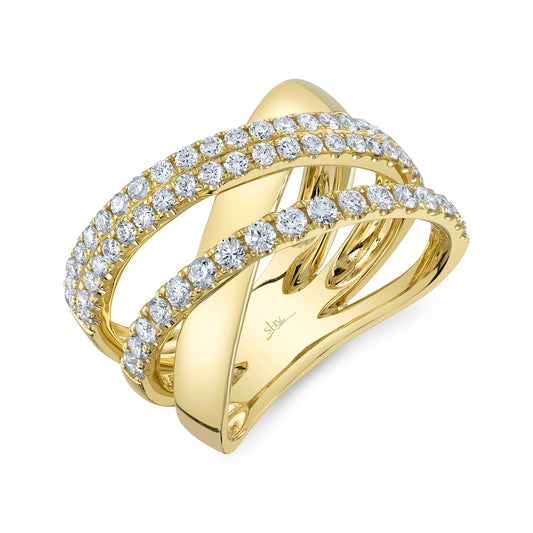 14K Yellow Gold Diamond Crossover Ring