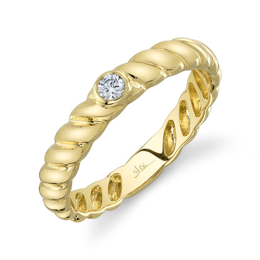 14K Yellow Gold Diamond Bezel Twist Rope Ring