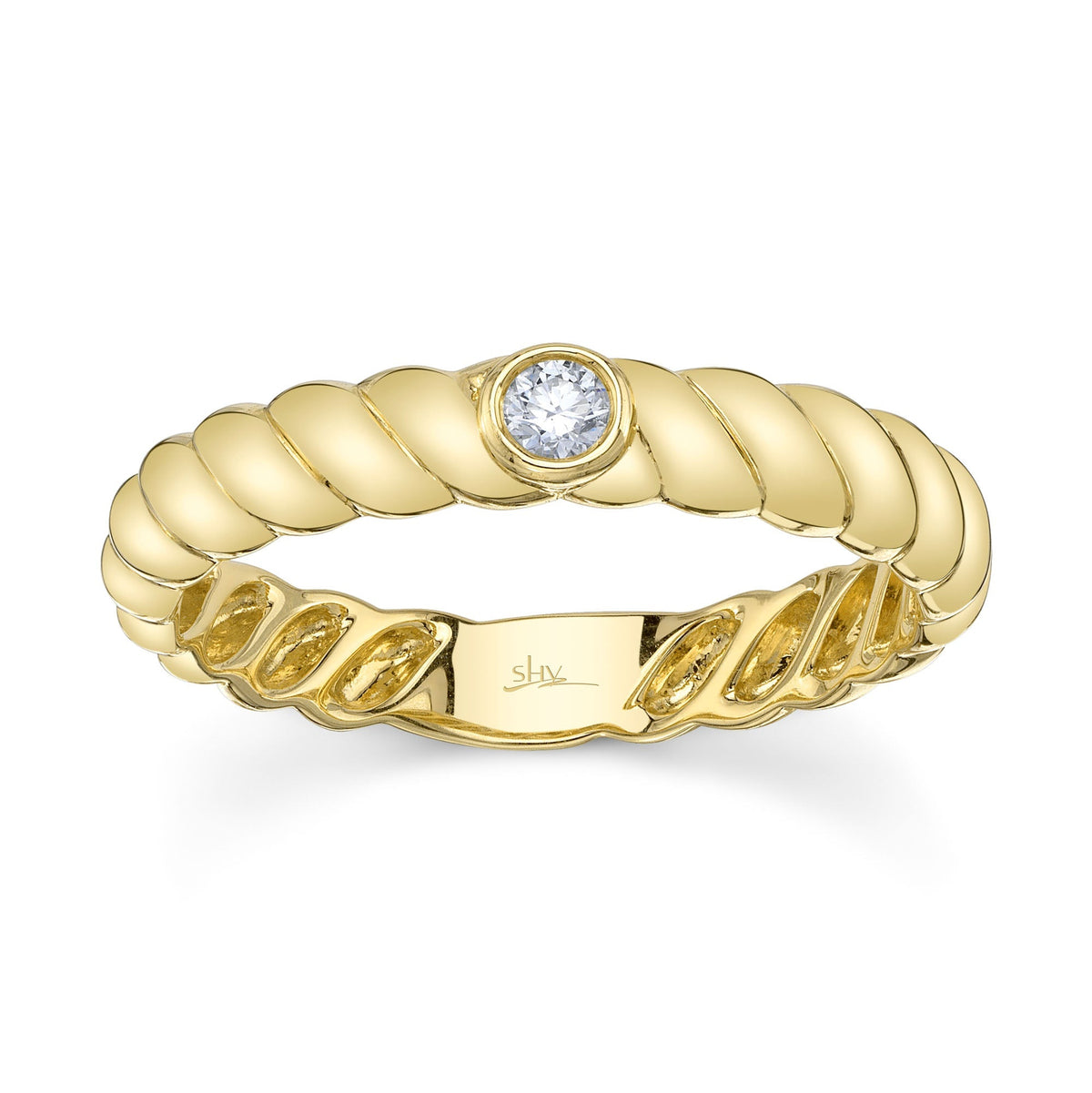 0.07CT 14K Y/G DIAMOND BEZEL RIBBED RING
