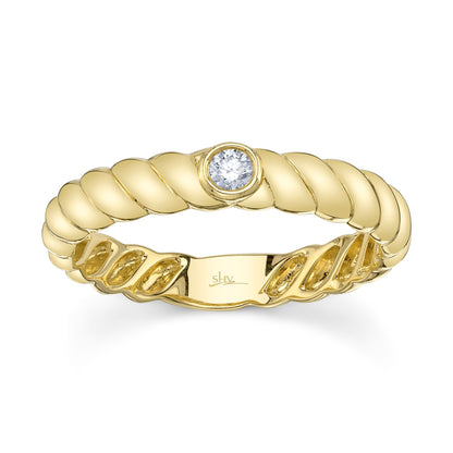 0.07CT 14K Y/G DIAMOND BEZEL RIBBED RING