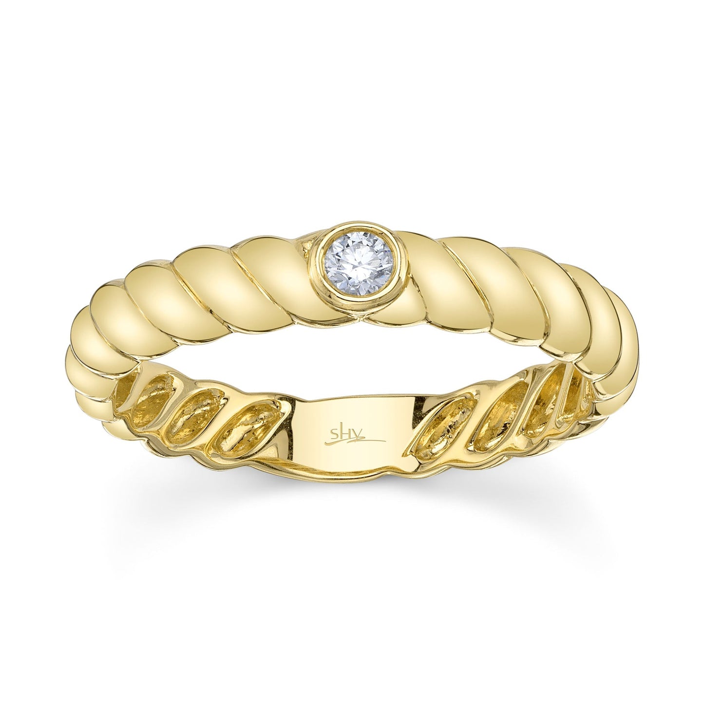 0.07CT 14K Y/G DIAMOND BEZEL RIBBED RING