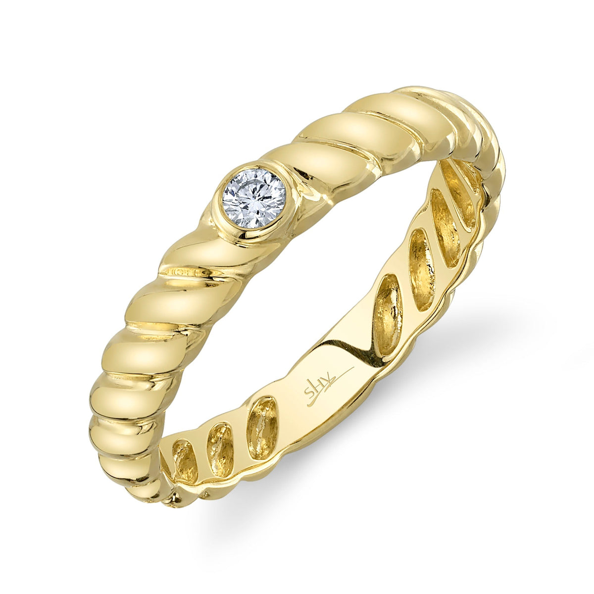 0.07CT 14K Y/G DIAMOND BEZEL RIBBED RING