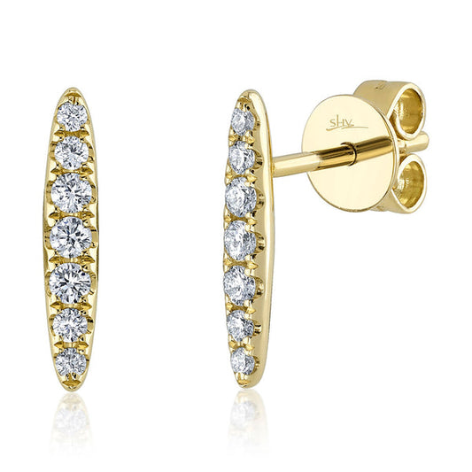 14K Yellow Gold Diamond Bar Stud Earrings