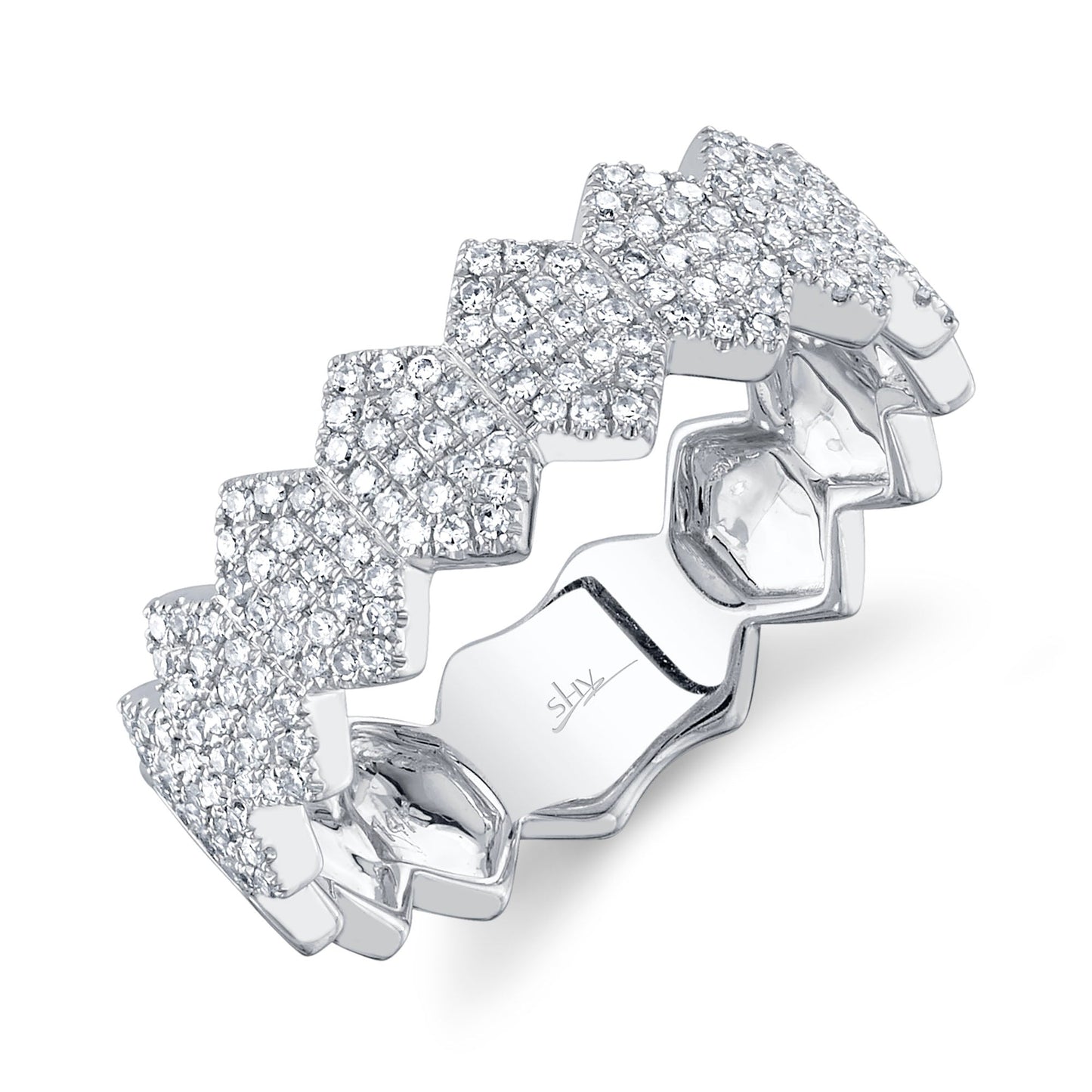 14K White Gold Diamond Pave Hexagon Ring