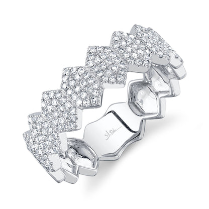 14K White Gold Diamond Pave Hexagon Ring