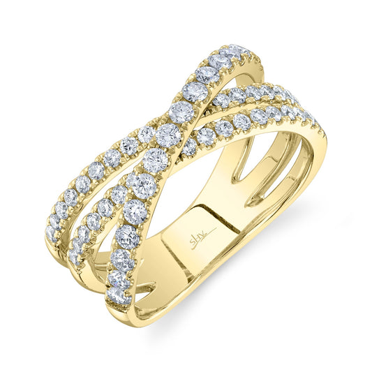 14K Yellow Gold Diamond Crossover Ring