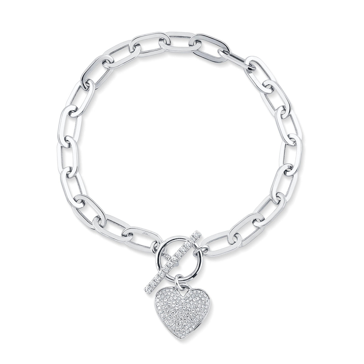 0.41CT 14K W/G DIAMOND PAVE HEART PAPER CLIP LINK BRACELET