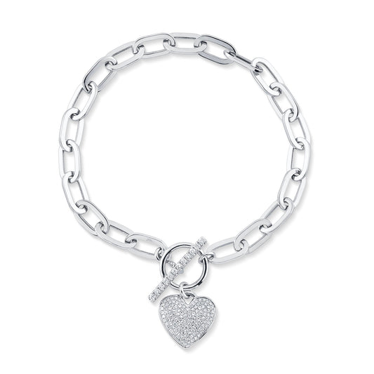0.41CT 14K W/G DIAMOND PAVE HEART PAPER CLIP LINK BRACELET