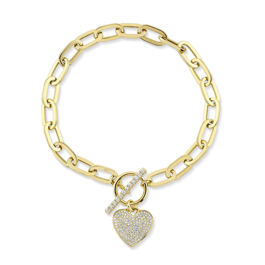 0.41CT 14K Y/G DIAMOND PAVE HEART PAPER CLIP LINK BRACELET