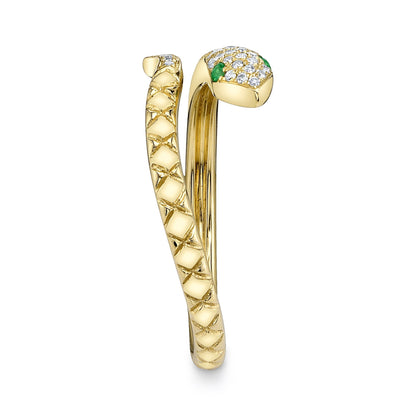 0.07CT DIAMOND & 0.02CT GREEN GARNET 14K Y/G SNAKE RING