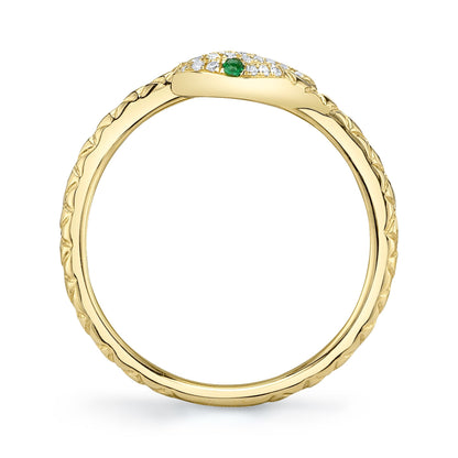 0.07CT DIAMOND & 0.02CT GREEN GARNET 14K Y/G SNAKE RING