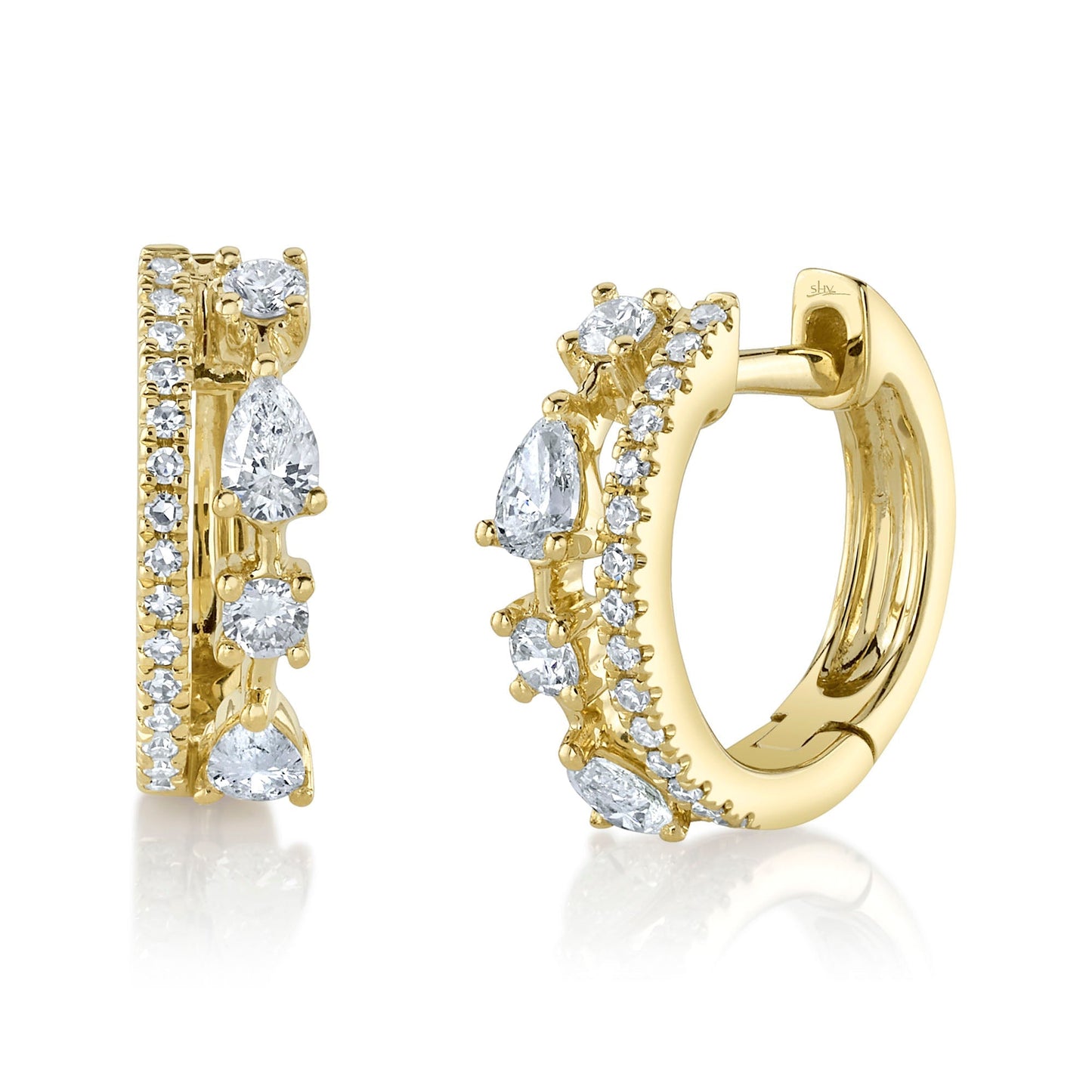 0.43CT 14K Y/G DIAMOND PEAR HUGGIE EARRING