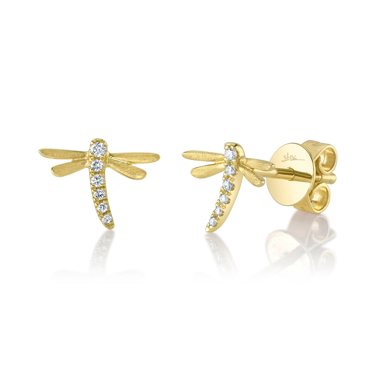 0.05CT 14K Y/G DIAMOND DRAGONFLY MATTE EARRING