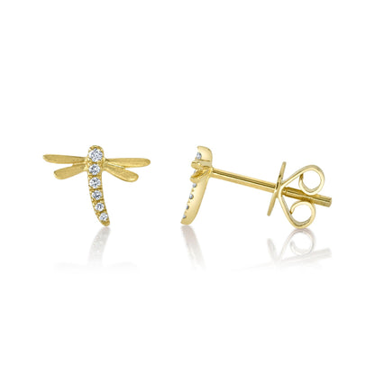 0.05CT 14K Y/G DIAMOND DRAGONFLY MATTE EARRING