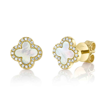 0.11CT DIAMOND & 0.35CT MOTHER OF PEARL 14K Y/G CLOVER EARRING