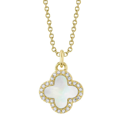 0.08CT DIAMOND &  0.41CT MOTHER OF PEARL 14K Y/G CLOVER NECKLACE