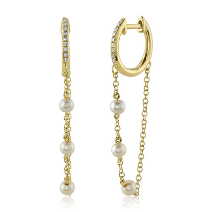 0.05CT 14K Y/G DIAMOND & CULTURED PEARL HUGGIE EARRING