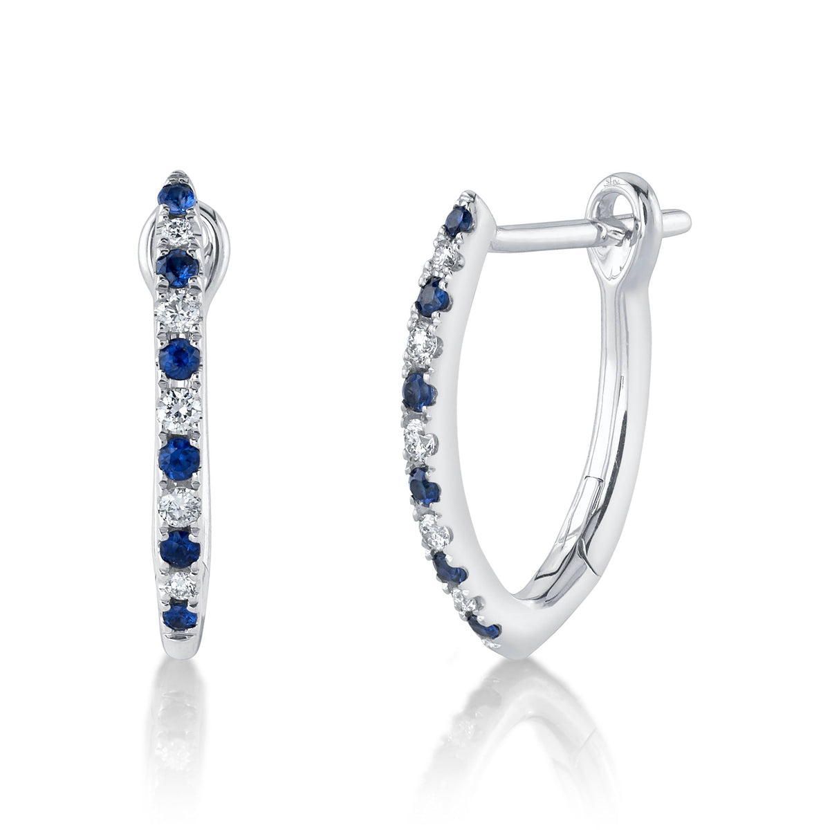 0.09CT DIAMOND & 0.14CT BLUE SAPPHIRE 14K W/G HOOP EARRING