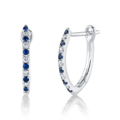 0.09CT DIAMOND & 0.14CT BLUE SAPPHIRE 14K W/G HOOP EARRING