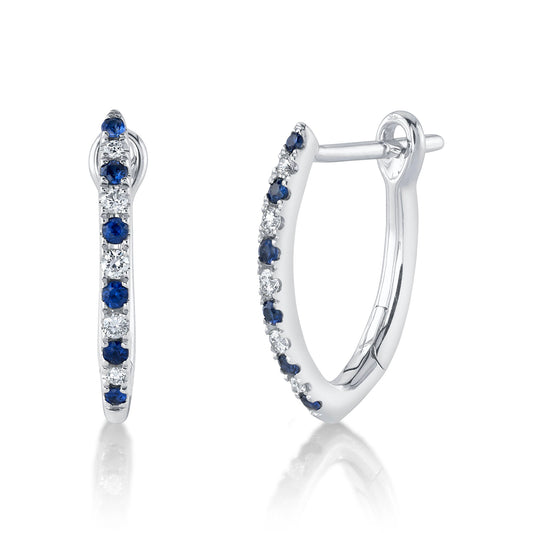0.09CT DIAMOND & 0.14CT BLUE SAPPHIRE 14K W/G HOOP EARRING
