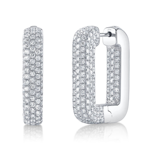 4.13CT 14K W/G DIAMOND PAVE RECTANGLE HOOP EARRING
