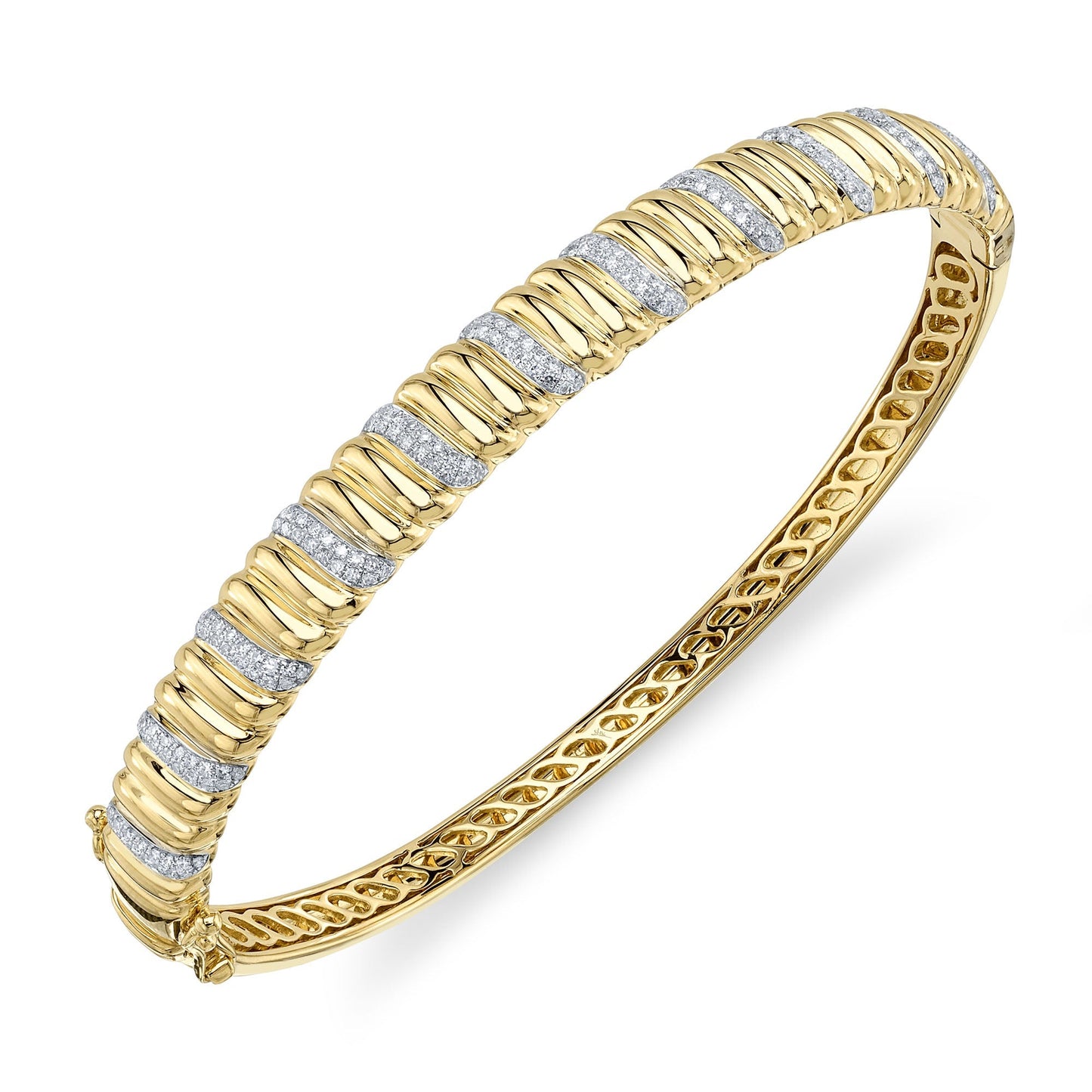0.46CT 14K Y/G DIAMOND RIBBED BANGLE