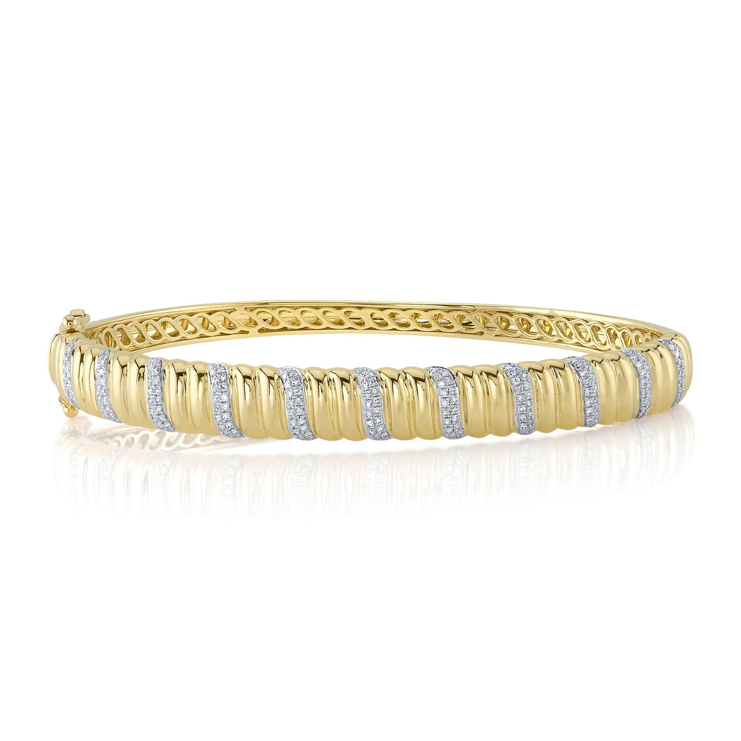 0.46CT 14K Y/G DIAMOND RIBBED BANGLE