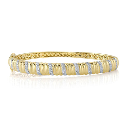 0.46CT 14K Y/G DIAMOND RIBBED BANGLE