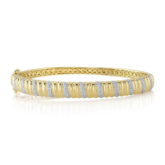 0.46CT 14K Y/G DIAMOND RIBBED BANGLE