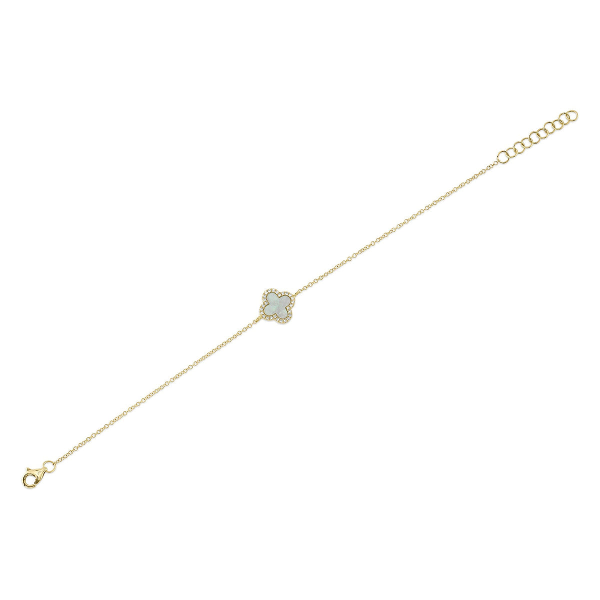 0.07CT DIAMOND & 0.40CT MOTHER OF PEARL 14K Y/G CLOVER BRACELET