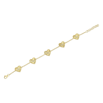 0.10CT 14K Y/G DIAMOND BEZEL RIBBED HEART BRACELET