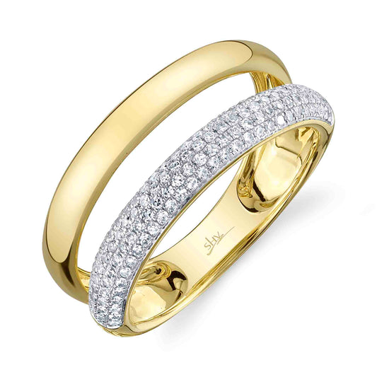 14K Yellow Gold Diamond Pave Double Band Ring