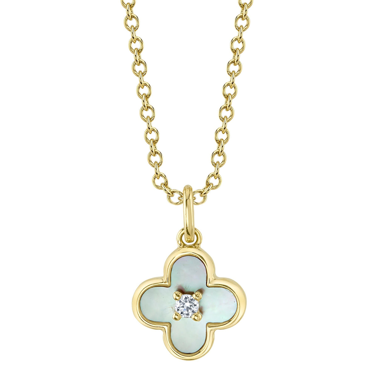 0.02CT DIAMOND & 0.33CT MOTHER OF PEARL 14K Y/G CLOVER NECKLACE