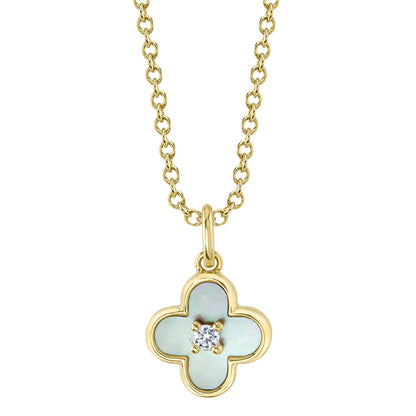 0.02CT DIAMOND & 0.33CT MOTHER OF PEARL 14K Y/G CLOVER NECKLACE