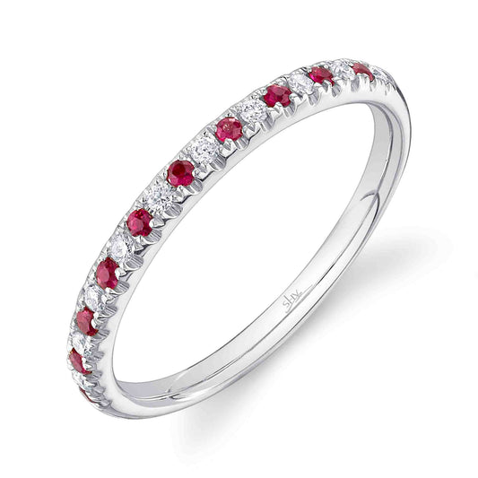14K White Gold Diamond and Ruby Band