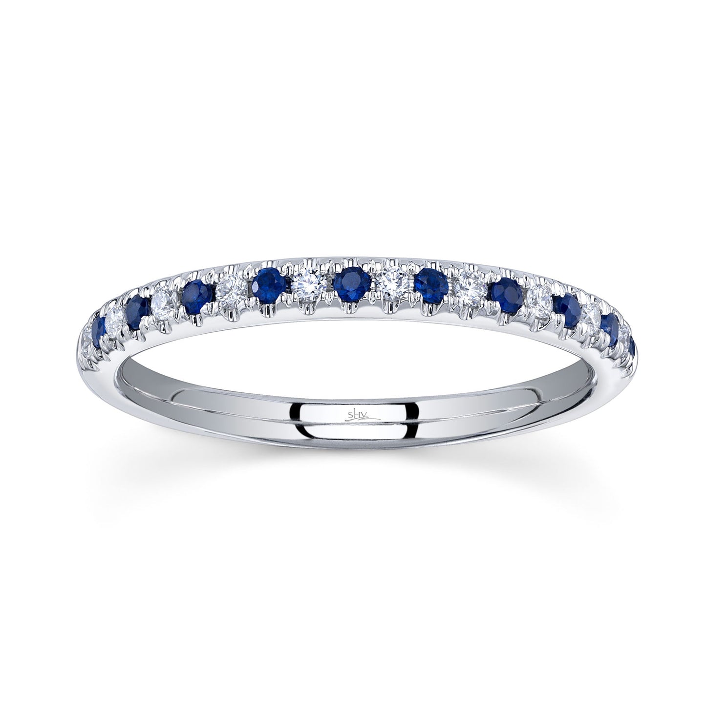 0.10CT DIAMOND & 0.10CT BLUE SAPPHIRE 14K W/G LADY'S BAND