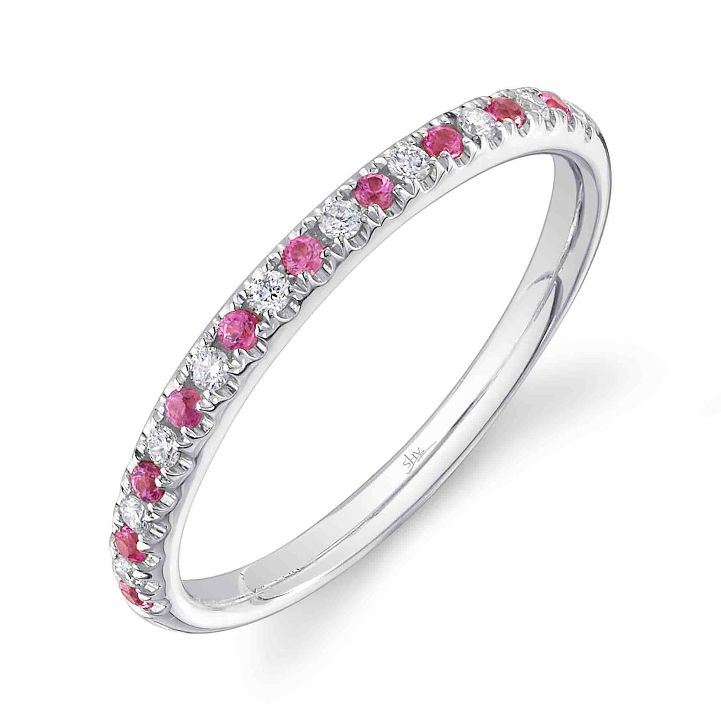 0.10CT DIAMOND & 0.10CT PINK SAPPHIRE 14K W/G LADY'S BAND