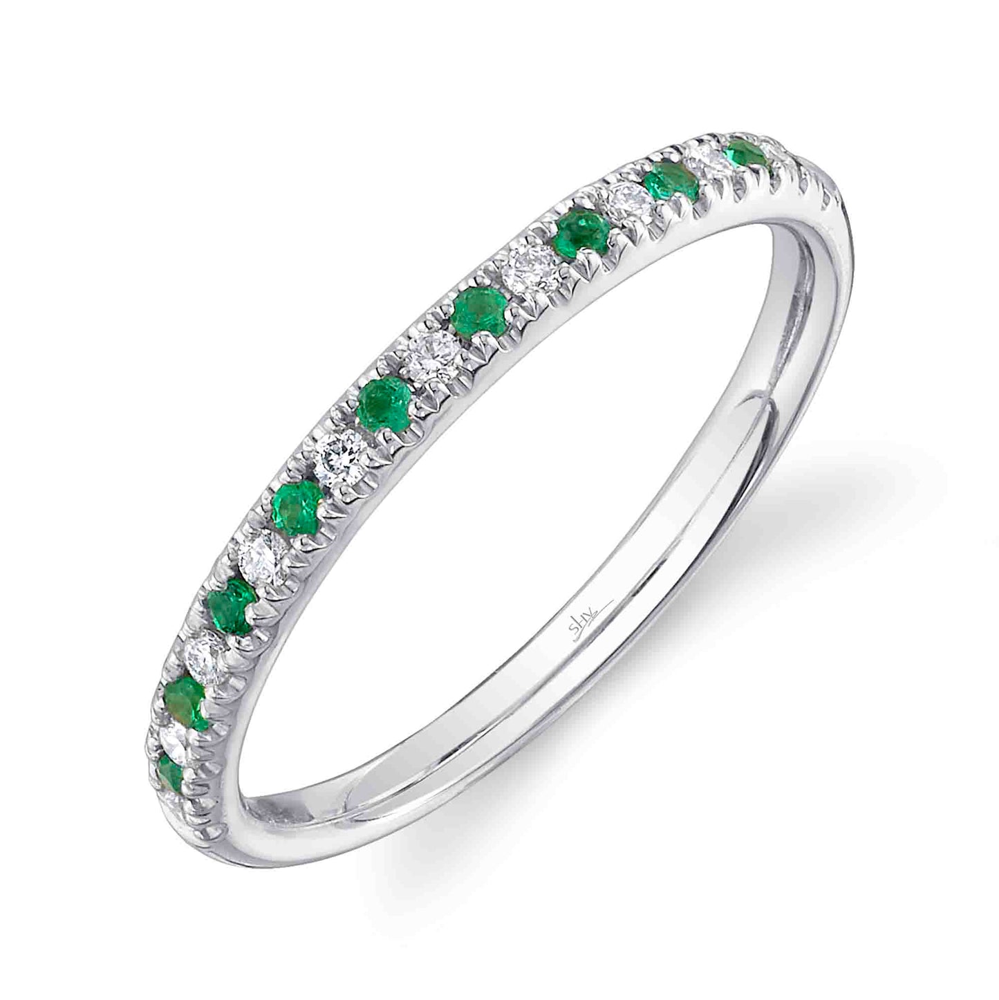 14K White Gold Diamond and Emerald Band