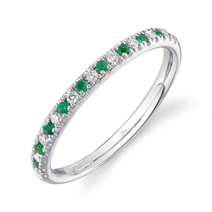 14K White Gold Diamond and Emerald Band