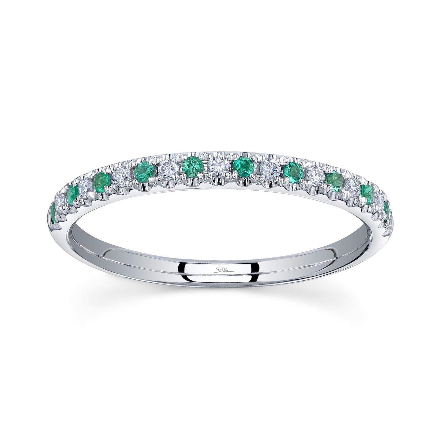 0.10CT DIAMOND & 0.10CT EMERALD 14K W/G LADY'S BAND