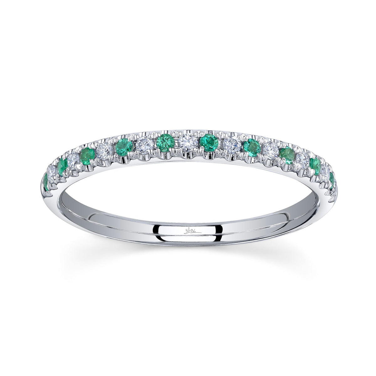 0.10CT DIAMOND & 0.10CT EMERALD 14K W/G LADY'S BAND